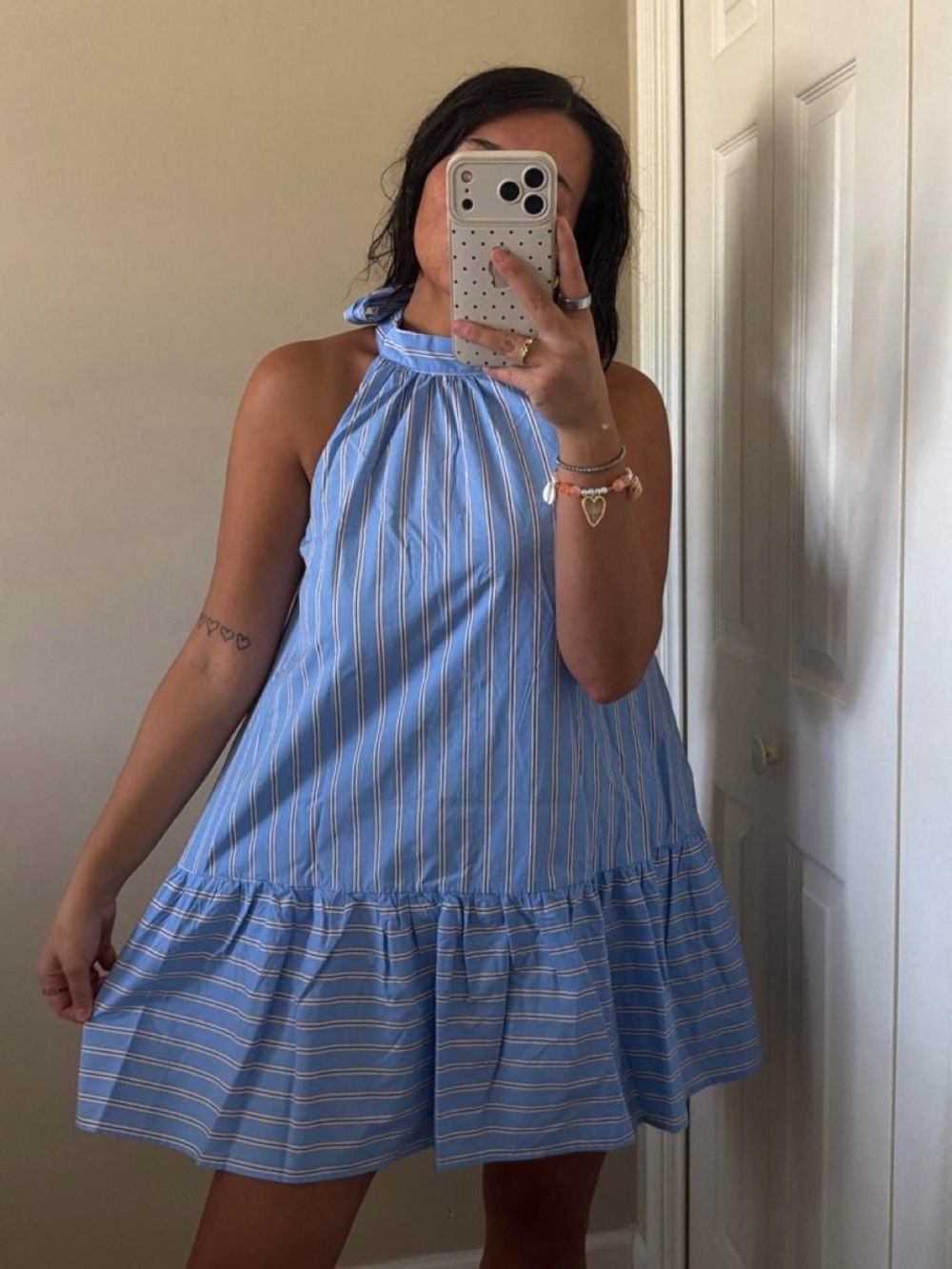Blue Striped Halter Dress
